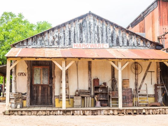 The hardware store storefront on the Old West town main street
